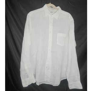 Hartford Mens White Linen Button Down Shirt Long Sleeve Star Detail Size L